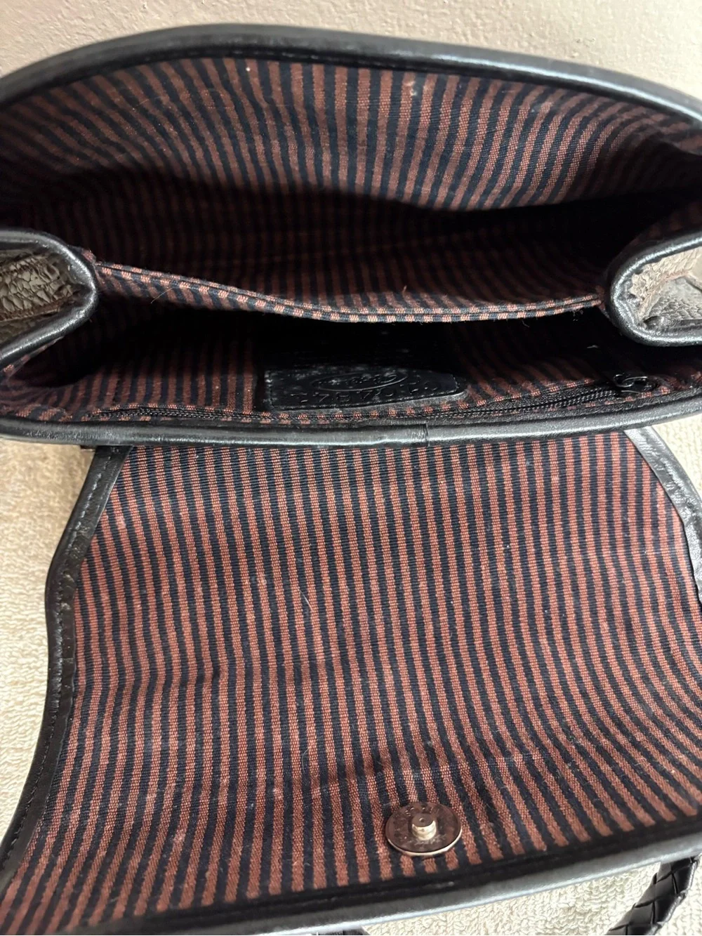 Brighton Black and Dark Brown Croc-Embossed Top-Handle Satchel